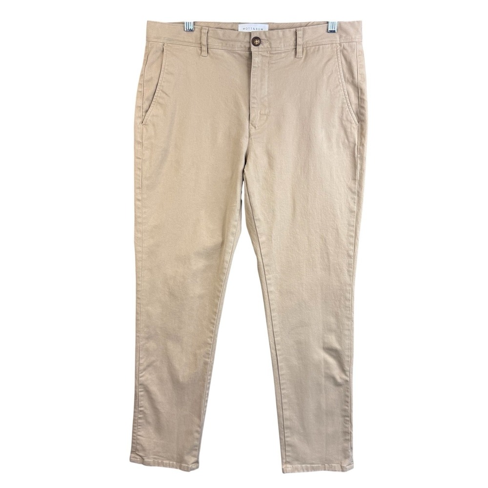 Mott Bow Stretch Chino Pants Mens 32x30 Khaki Twill Trouser Flat Front